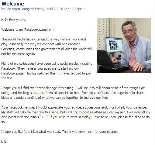 PM Lee Facebook notes