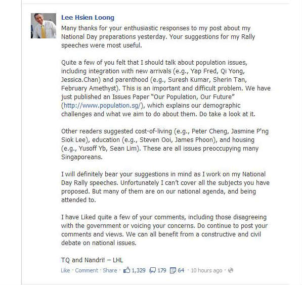 Lee Hsien Loong Facebook Page
