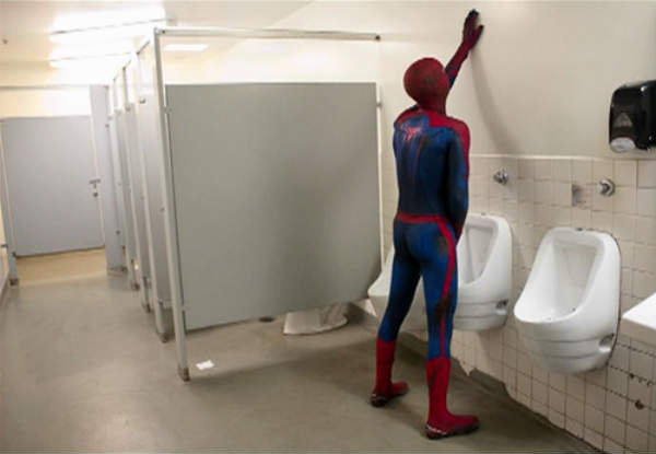 spiderman takes a piss